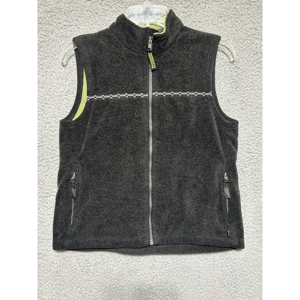 Horny Toad Vest Womens L Sherpa Fleece Wool Full Zip Mock Sleeveless Gray Green